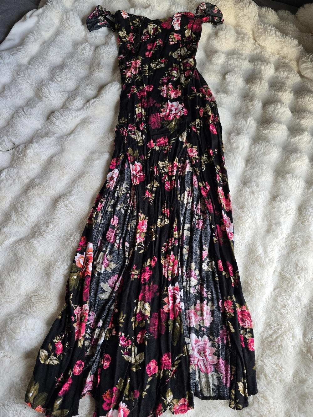 Off The Shoulder Long Floral Dress With 2 Side Slits